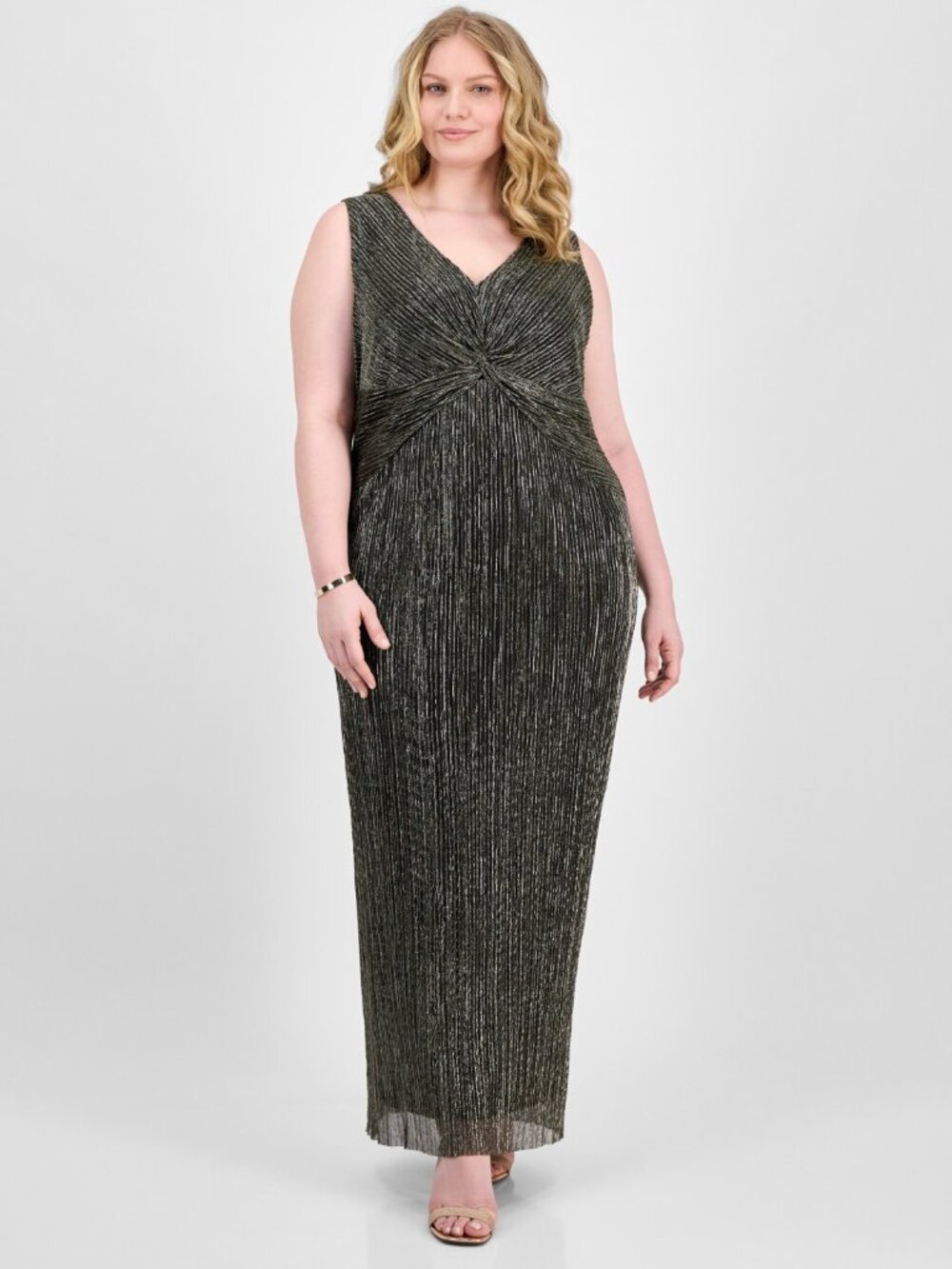 Connected Plus Size Twisted Metallic Jersey Maxi Dress Gold Plus Size 22W NWT - Picture 5 of 7